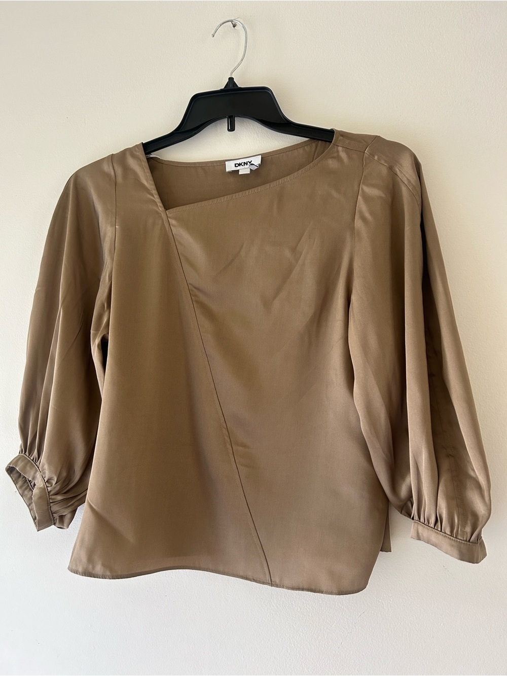 DKNY Brown Asymmetric Silk-Blend Blouse